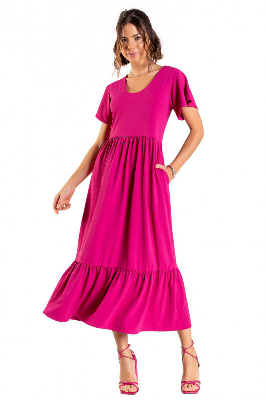 Vestido Feminino Casual Rosa Fúcsia