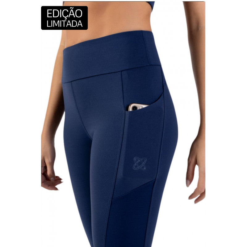 Legging Fem C/ Tela E Bolsos Marinho